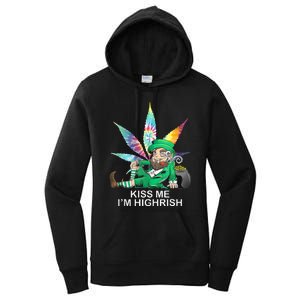 Kiss Me IM Highrish Leprechaun Weed Leaf St Patricks Day Women's Pullover Hoodie