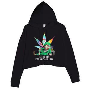 Kiss Me IM Highrish Leprechaun Weed Leaf St Patricks Day Crop Fleece Hoodie