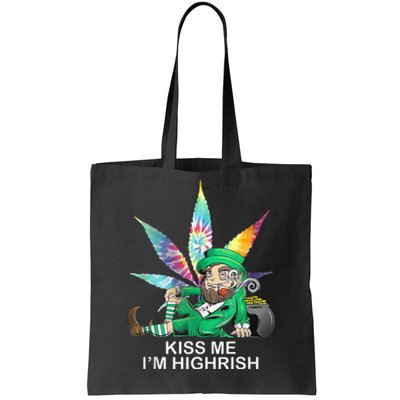 Kiss Me IM Highrish Leprechaun Weed Leaf St Patricks Day Tote Bag