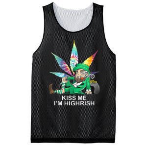 Kiss Me IM Highrish Leprechaun Weed Leaf St Patricks Day Mesh Reversible Basketball Jersey Tank