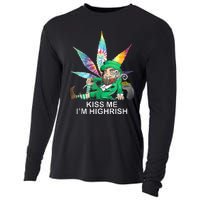 Kiss Me IM Highrish Leprechaun Weed Leaf St Patricks Day Cooling Performance Long Sleeve Crew