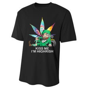 Kiss Me IM Highrish Leprechaun Weed Leaf St Patricks Day Performance Sprint T-Shirt