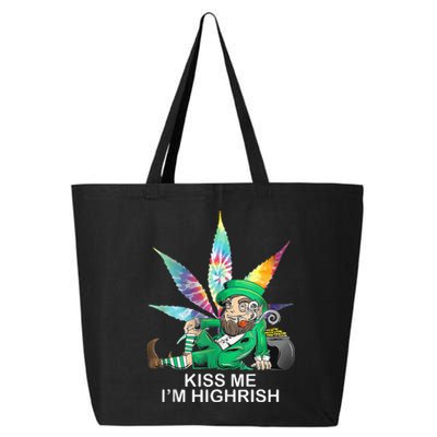 Kiss Me IM Highrish Leprechaun Weed Leaf St Patricks Day 25L Jumbo Tote