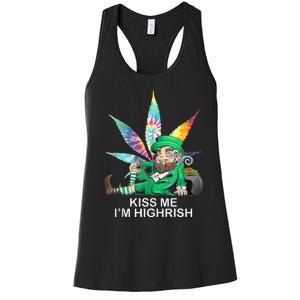 Kiss Me IM Highrish Leprechaun Weed Leaf St Patricks Day Women's Racerback Tank