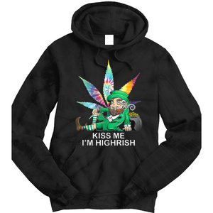 Kiss Me IM Highrish Leprechaun Weed Leaf St Patricks Day Tie Dye Hoodie