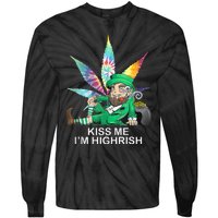 Kiss Me IM Highrish Leprechaun Weed Leaf St Patricks Day Tie-Dye Long Sleeve Shirt