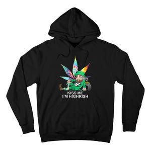 Kiss Me IM Highrish Leprechaun Weed Leaf St Patricks Day Tall Hoodie