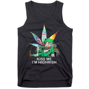 Kiss Me IM Highrish Leprechaun Weed Leaf St Patricks Day Tank Top