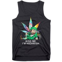 Kiss Me IM Highrish Leprechaun Weed Leaf St Patricks Day Tank Top