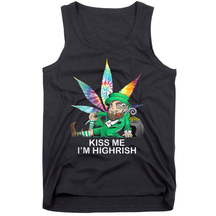 Kiss Me IM Highrish Leprechaun Weed Leaf St Patricks Day Tank Top