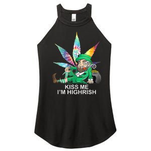 Kiss Me IM Highrish Leprechaun Weed Leaf St Patricks Day Women's Perfect Tri Rocker Tank