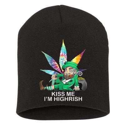 Kiss Me IM Highrish Leprechaun Weed Leaf St Patricks Day Short Acrylic Beanie