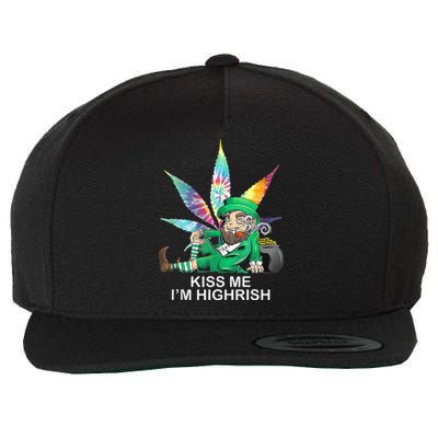 Kiss Me IM Highrish Leprechaun Weed Leaf St Patricks Day Wool Snapback Cap