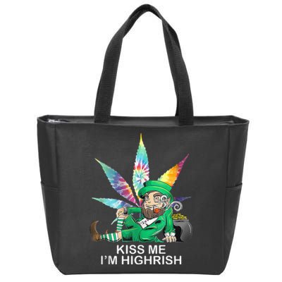 Kiss Me IM Highrish Leprechaun Weed Leaf St Patricks Day Zip Tote Bag