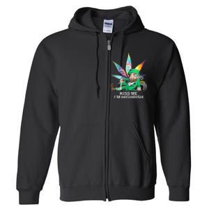 Kiss Me IM Highrish Leprechaun Weed Leaf St Patricks Day Full Zip Hoodie