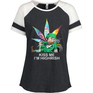 Kiss Me IM Highrish Leprechaun Weed Leaf St Patricks Day Enza Ladies Jersey Colorblock Tee