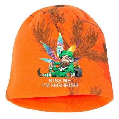 Kiss Me IM Highrish Leprechaun Weed Leaf St Patricks Day Kati - Camo Knit Beanie