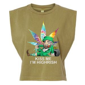 Kiss Me IM Highrish Leprechaun Weed Leaf St Patricks Day Garment-Dyed Women's Muscle Tee