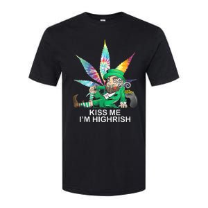 Kiss Me IM Highrish Leprechaun Weed Leaf St Patricks Day Softstyle CVC T-Shirt