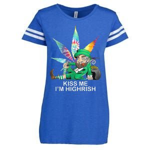 Kiss Me IM Highrish Leprechaun Weed Leaf St Patricks Day Enza Ladies Jersey Football T-Shirt