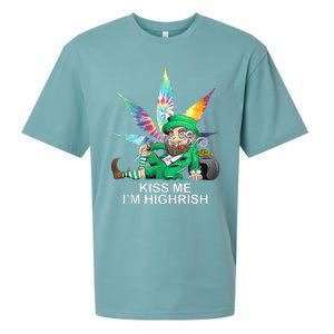 Kiss Me IM Highrish Leprechaun Weed Leaf St Patricks Day Sueded Cloud Jersey T-Shirt