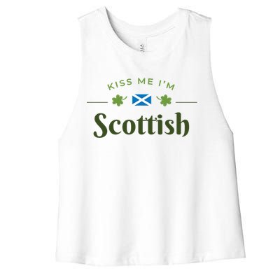 Kiss Me I'm Scottish Saint Patrick Day Gift Women's Racerback Cropped Tank