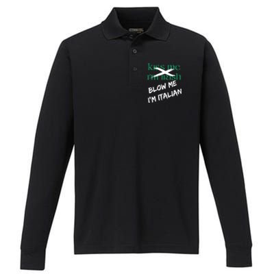 Kiss Me IM Irish Blow Me IM Italian Performance Long Sleeve Polo