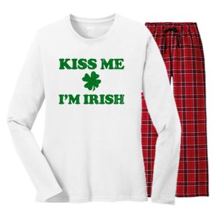 Kiss Me Im Irish St Patricks Day Women's Long Sleeve Flannel Pajama Set 