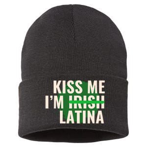 Kiss Me Im Irish Latina Funny Hispanic St Patricks Day Sustainable Knit Beanie