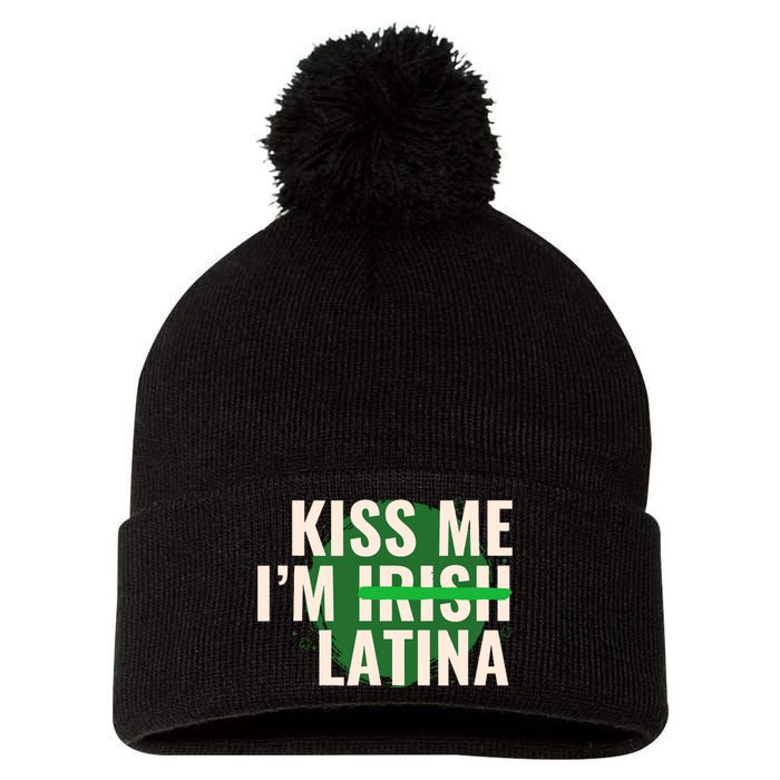 Kiss Me Im Irish Latina Funny Hispanic St Patricks Day Pom Pom 12in Knit Beanie