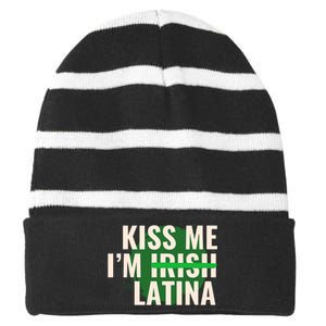 Kiss Me Im Irish Latina Funny Hispanic St Patricks Day Striped Beanie with Solid Band