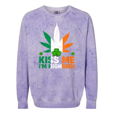 Kiss Me IM Highrish Weed Canabis St PatrickS Day Stoner Colorblast Crewneck Sweatshirt