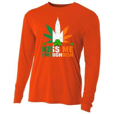 Kiss Me IM Highrish Weed Canabis St PatrickS Day Stoner Cooling Performance Long Sleeve Crew