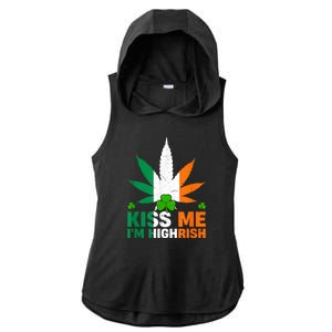 Kiss Me IM Highrish Weed Canabis St PatrickS Day Stoner Ladies PosiCharge Tri-Blend Wicking Draft Hoodie Tank