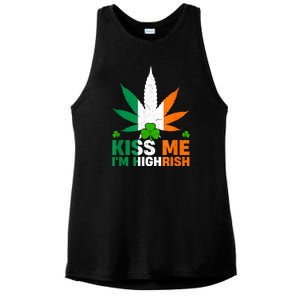 Kiss Me IM Highrish Weed Canabis St PatrickS Day Stoner Ladies PosiCharge Tri-Blend Wicking Tank