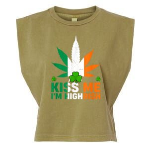 Kiss Me IM Highrish Weed Canabis St PatrickS Day Stoner Garment-Dyed Women's Muscle Tee