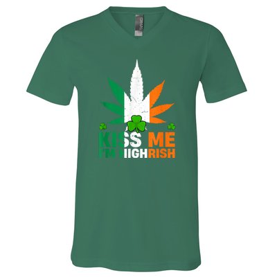 Kiss Me IM Highrish Weed Canabis St PatrickS Day Stoner V-Neck T-Shirt