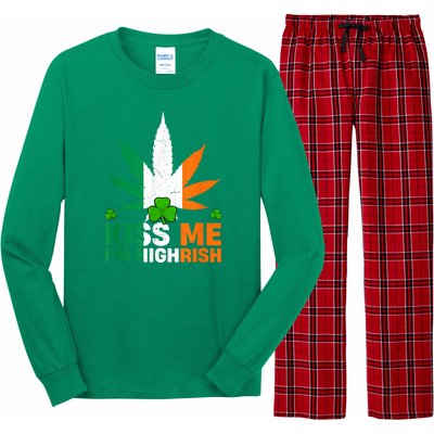 Kiss Me IM Highrish Weed Canabis St PatrickS Day Stoner Long Sleeve Pajama Set