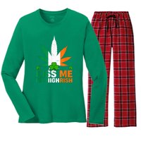 Kiss Me IM Highrish Weed Canabis St PatrickS Day Stoner Women's Long Sleeve Flannel Pajama Set 