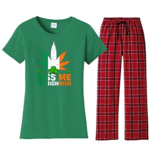 Kiss Me IM Highrish Weed Canabis St PatrickS Day Stoner Women's Flannel Pajama Set