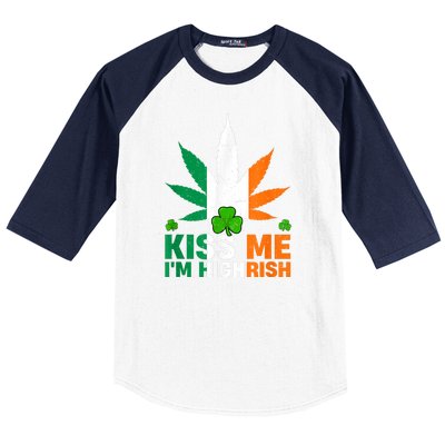 Kiss Me IM Highrish Weed Canabis St PatrickS Day Stoner Baseball Sleeve Shirt