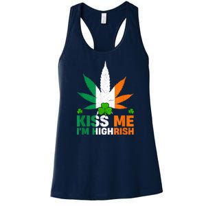 Kiss Me IM Highrish Weed Canabis St PatrickS Day Stoner Women's Racerback Tank