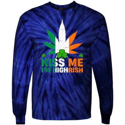 Kiss Me IM Highrish Weed Canabis St PatrickS Day Stoner Tie-Dye Long Sleeve Shirt