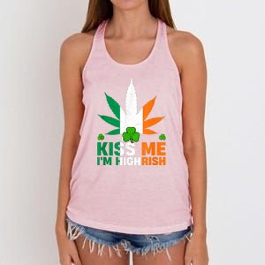 Kiss Me IM Highrish Weed Canabis St PatrickS Day Stoner Women's Knotted Racerback Tank