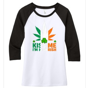 Kiss Me IM Highrish Weed Canabis St PatrickS Day Stoner Women's Tri-Blend 3/4-Sleeve Raglan Shirt