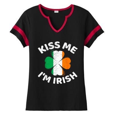 Kiss Me Im Irish Vintage Saint Patrick Day Ladies Halftime Notch Neck Tee