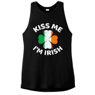 Kiss Me Im Irish Vintage Saint Patrick Day Ladies PosiCharge Tri-Blend Wicking Tank