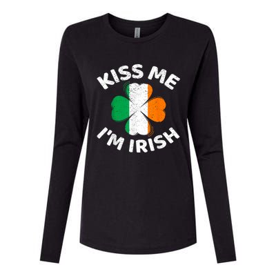 Kiss Me Im Irish Vintage Saint Patrick Day Womens Cotton Relaxed Long Sleeve T-Shirt