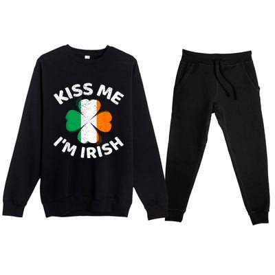 Kiss Me Im Irish Vintage Saint Patrick Day Premium Crewneck Sweatsuit Set