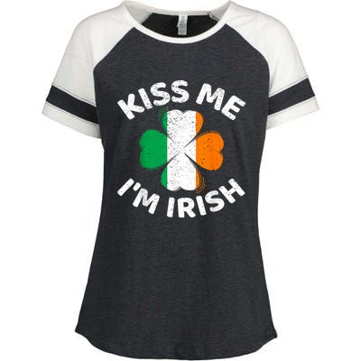 Kiss Me Im Irish Vintage Saint Patrick Day Enza Ladies Jersey Colorblock Tee